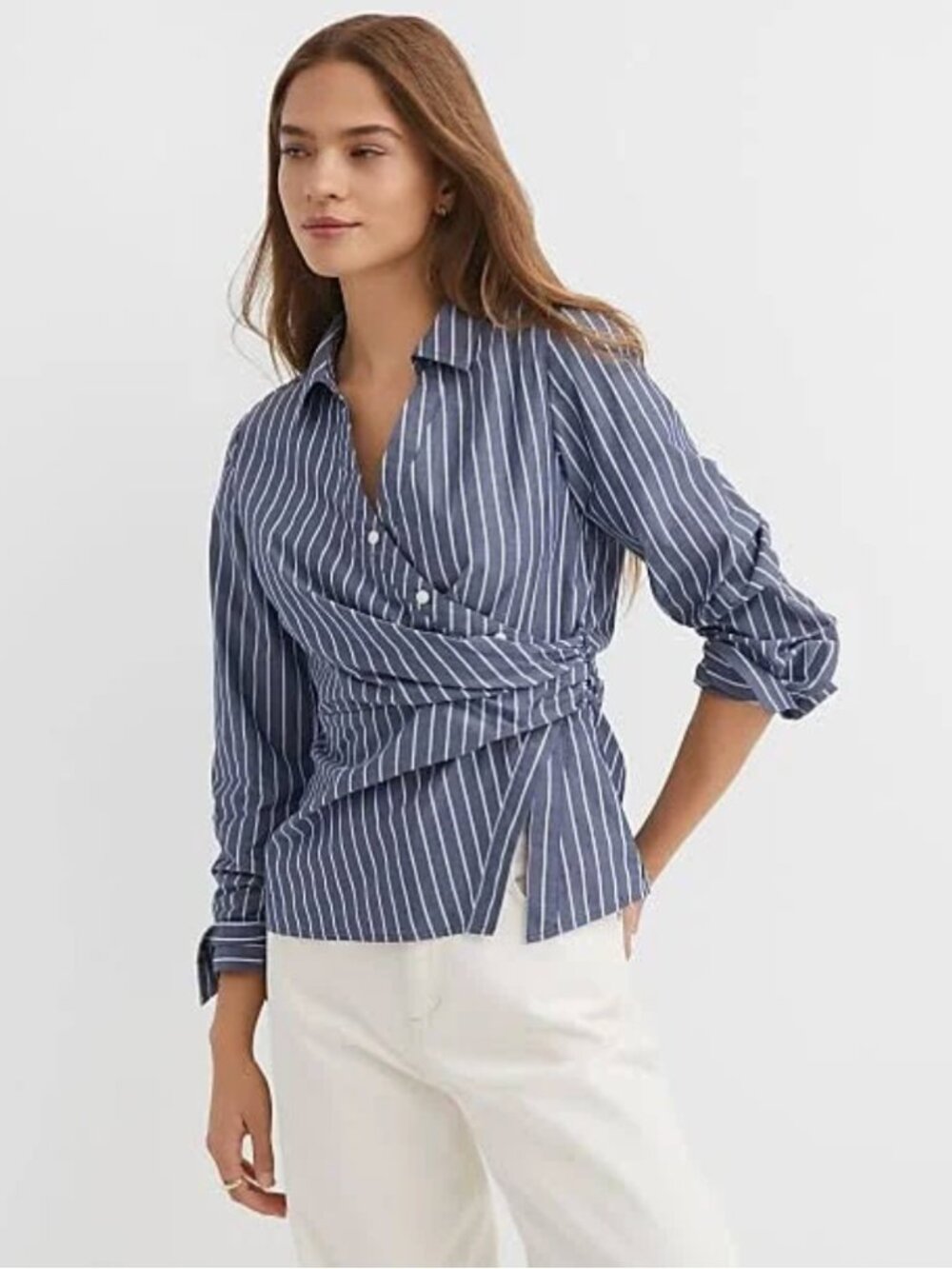 LOFT Womens Side Shirred Poplin Top Size 2 New With Tags Blue Striped 100 Cotton